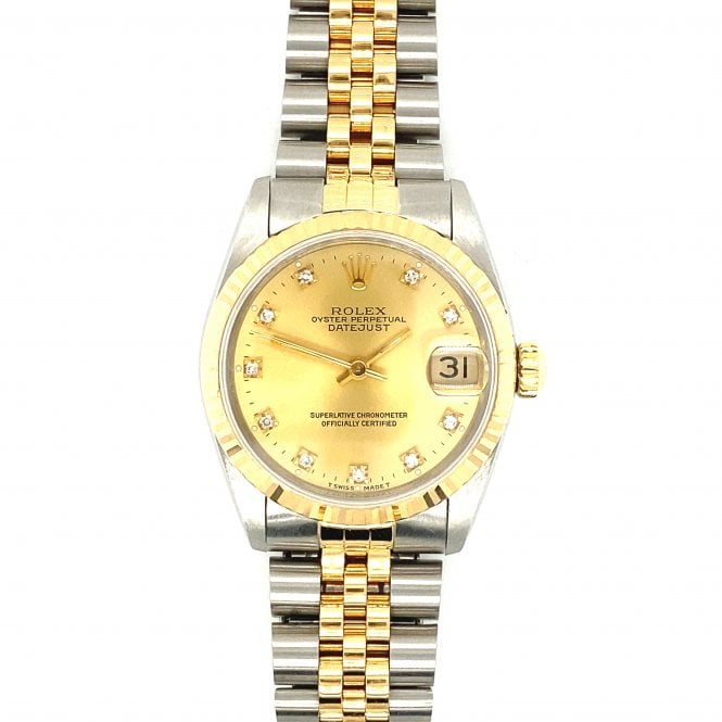 Pre-Owned Rolex Watches Pre-Owned Unisex Rolex Datejust 'Midsize' 31 - Bi-Metal Champagne Diamond Dial Watch - 68273 - 1990