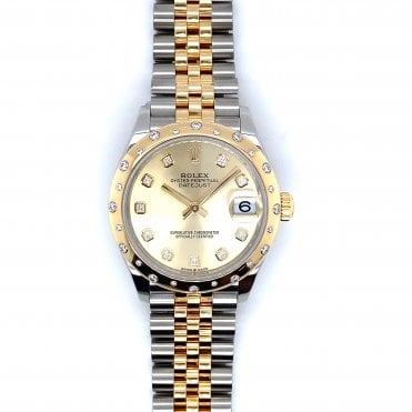 Pre-Owned Unisex Rolex Datejust 'Midsize' 31 - Bi-Metal Champagne Diamond Dial with Scattered Diamond Bezel Watch - 278343RBR - 2021