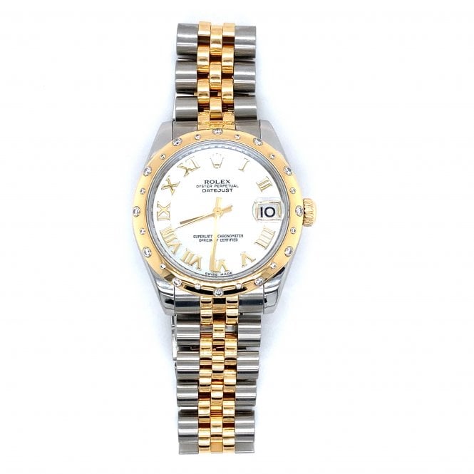 Pre-Owned Rolex Watches Pre-Owned Unisex Rolex Datejust 'Midsize' 31 - Bi-Metal MOP Roman Numeral Dial with Scattered Diamond Bezel Watch - 178343- 2011