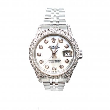 Pre-Owned Datejust Lady - White MOP Dial Customised Diamond Set Ladies Watch - 69174 - 1987